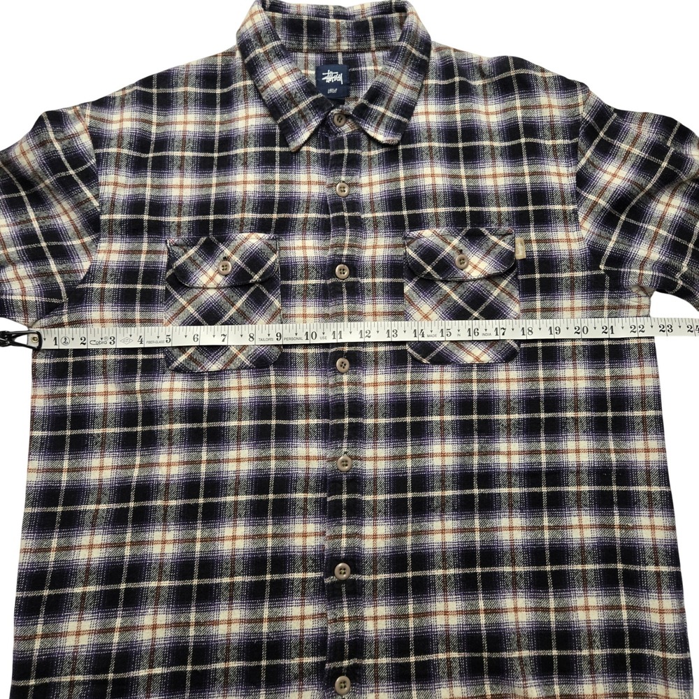 Stussy Vintage Mens Large Purple Black Plaid Flannel Button Down Long Sleeve 90s - Picture 11 of 13